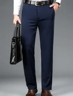 Men's Dress Pants Trousers Chinos Buttons Pocket Solid Color Comfort Formal Party Work Fashion Classic Style Black Navy Blue Micro-elastic