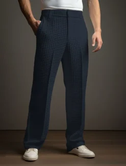 Men's Dress Pants Trousers Slacks Suit Pants Waffle Pants Front Pocket Straight Leg Plain Comfort Wedding Business Daily Fashion Chic & Modern Black White Stretchy