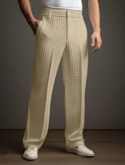 Men's Dress Pants Trousers Slacks Suit Pants Waffle Pants Front Pocket Straight Leg Plain Comfort Wedding Business Daily Fashion Chic & Modern Black White Stretchy