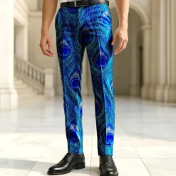 Men's Dress Pants Trousers Casual Pants Suit Pants Peacock Feather Full Length Vacation Party Retro Vintage Blue Green Micro-elastic