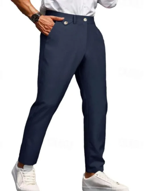 Men's Dress Pants Trousers Chinos Buttons Pocket Plain Comfort Formal Party Work Fashion Classic Style ArmyGreen Black Micro-elastic