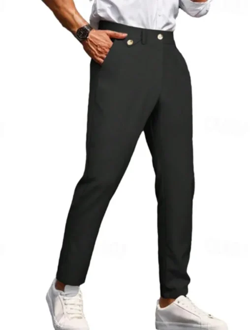 Men's Dress Pants Trousers Chinos Buttons Pocket Plain Comfort Formal Party Work Fashion Classic Style ArmyGreen Black Micro-elastic