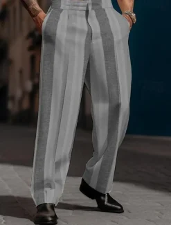 Men's Dress Pants Trousers Casual Pants Suit Pants Buttons Front Pocket Straight Leg Stripe Comfort Business Daily Holiday Fashion Chic & Modern Black Blue