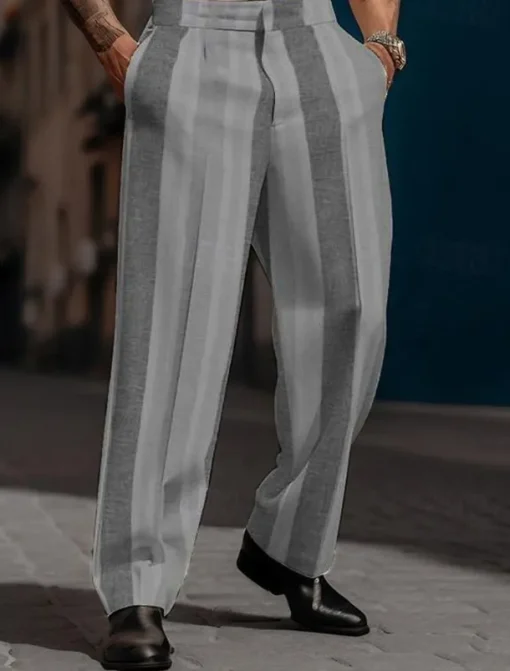 Men's Dress Pants Trousers Casual Pants Suit Pants Buttons Front Pocket Straight Leg Stripe Comfort Business Daily Holiday Fashion Chic & Modern Black Blue