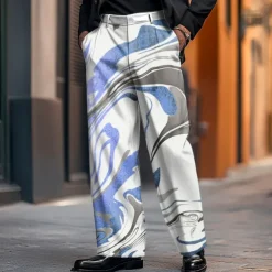 Men's Dress Pants Trousers Suit Pants Marble Abstract Art Full Length Vacation Daily Dads Day Gifts Casual Loose Fit Blue Purple Micro-elastic