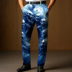 Men's Dress Pants Trousers Suit Pants Skull Death Halloween Costumes Full Length Outdoor Holiday Dark Gothic Style Blue Purple Micro-elastic