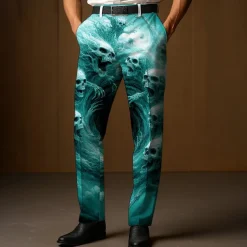 Men's Dress Pants Trousers Suit Pants Skull Death Halloween Costumes Full Length Outdoor Holiday Dark Gothic Style Blue Purple Micro-elastic
