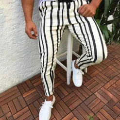 Men's Dress Pants Trousers Chinos Pocket Drawstring Elastic Waist Stripe Comfort Formal Party Work Fashion Classic Style White Yellow Micro-elastic
