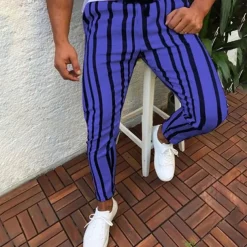 Men's Dress Pants Trousers Chinos Pocket Drawstring Elastic Waist Stripe Comfort Formal Party Work Fashion Classic Style White Yellow Micro-elastic
