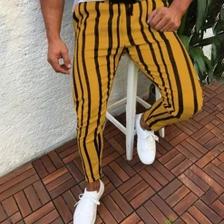 Men's Dress Pants Trousers Chinos Pocket Drawstring Elastic Waist Stripe Comfort Formal Party Work Fashion Classic Style White Yellow Micro-elastic