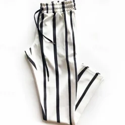 Men's Dress Pants Trousers Chinos Pocket Drawstring Elastic Waist Stripe Comfort Formal Party Work Fashion Classic Style White Yellow Micro-elastic