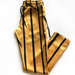 Men's Dress Pants Trousers Chinos Pocket Drawstring Elastic Waist Stripe Comfort Formal Party Work Fashion Classic Style White Yellow Micro-elastic