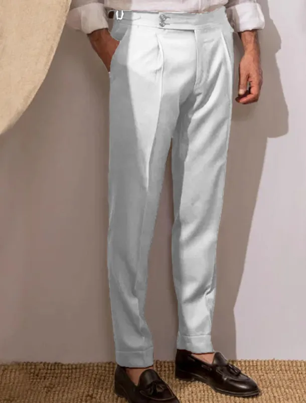 Men's Dress Pants Trousers Slacks Pleated Pants Suit Pants Pocket High Rise Plain Comfort Breathable Wedding Outdoor Daily Elegant Vintage Black White