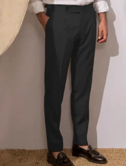 Men's Dress Pants Trousers Slacks Pleated Pants Suit Pants Pocket High Rise Plain Comfort Breathable Wedding Outdoor Daily Elegant Vintage Black White