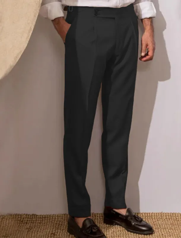 Men's Dress Pants Trousers Slacks Pleated Pants Suit Pants Pocket High Rise Plain Comfort Breathable Wedding Outdoor Daily Elegant Vintage Black White
