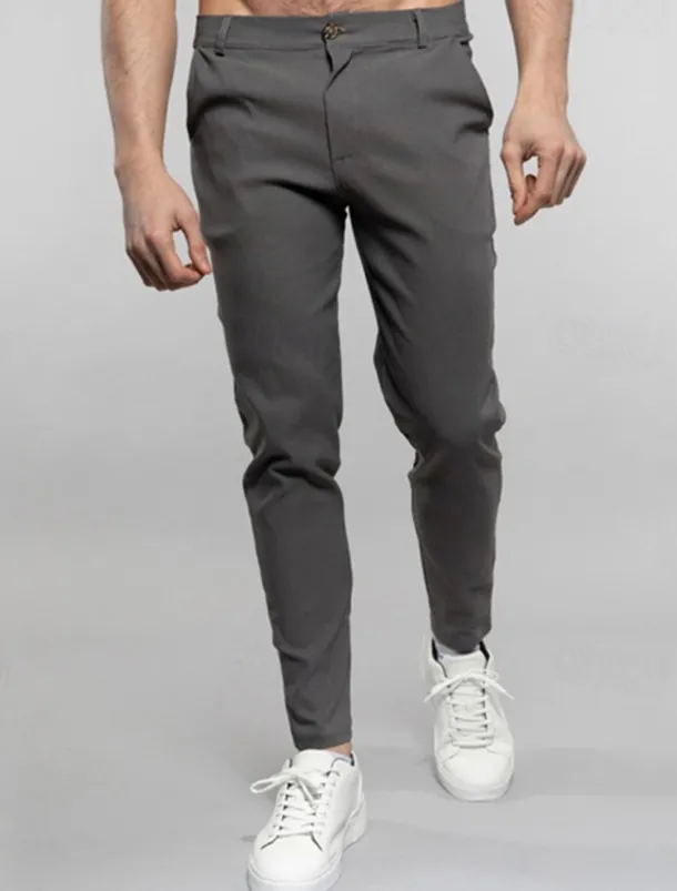 Men's Dress Pants Trousers Chinos Buttons Pocket Solid Color Comfort Formal Party Work Fashion Classic Style Black White Micro-elastic
