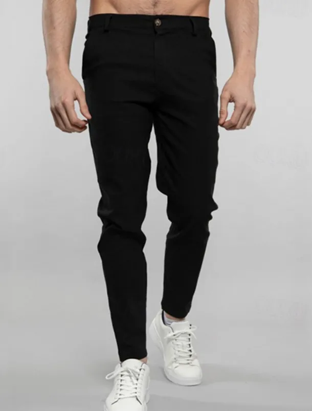 Men's Dress Pants Trousers Chinos Buttons Pocket Solid Color Comfort Formal Party Work Fashion Classic Style Black White Micro-elastic