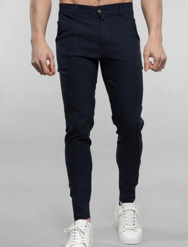 Men's Dress Pants Trousers Chinos Buttons Pocket Solid Color Comfort Formal Party Work Fashion Classic Style Black White Micro-elastic