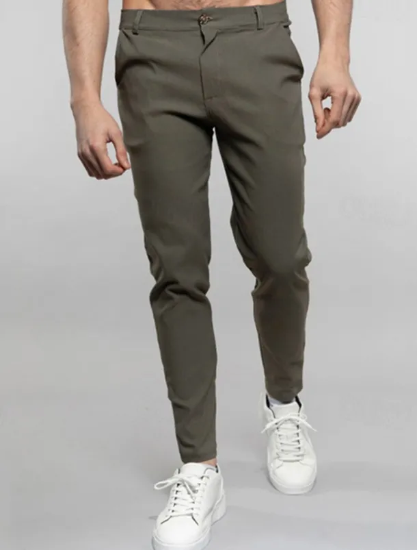 Men's Dress Pants Trousers Chinos Buttons Pocket Solid Color Comfort Formal Party Work Fashion Classic Style Black White Micro-elastic