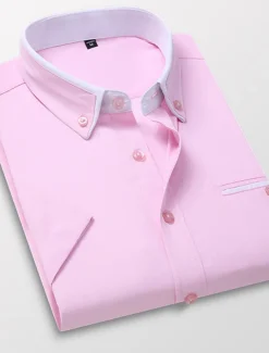 Men's Dress Shirt Button Down Shirt Non Iron Shirt Collared Shirt Plain Wedding Work Light Pink White Red Khaki Short Sleeve Collar All Seasons Clothing Apparel