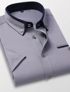 Men's Dress Shirt Button Down Shirt Non Iron Shirt Collared Shirt Plain Wedding Work Light Pink White Red Khaki Short Sleeve Collar All Seasons Clothing Apparel