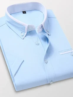 Men's Dress Shirt Button Down Shirt Non Iron Shirt Collared Shirt Plain Wedding Work Light Pink White Red Khaki Short Sleeve Collar All Seasons Clothing Apparel