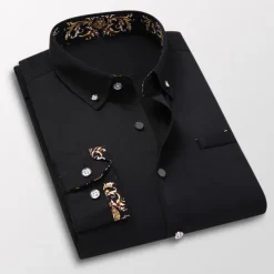 Men's Dress Shirt Button Down Shirt Collared Shirt Floral Wedding Work Wine Black White Navy Blue Long Sleeve Turndown Spring & Fall Clothing Apparel Button-Down