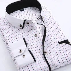 Men's Dress Shirt Button Down Shirt Collared Shirt Polka Dot Wedding Outdoor Black White Red Navy Blue Long Sleeve Turndown Summer Spring Clothing Apparel Print