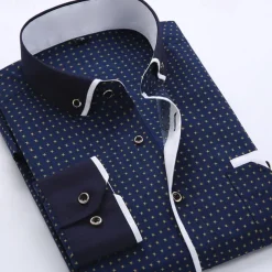 Men's Dress Shirt Button Down Shirt Collared Shirt Polka Dot Wedding Outdoor Black White Red Navy Blue Long Sleeve Turndown Summer Spring Clothing Apparel Print