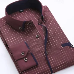Men's Dress Shirt Button Down Shirt Collared Shirt Polka Dot Wedding Outdoor Black White Red Navy Blue Long Sleeve Turndown Summer Spring Clothing Apparel Print