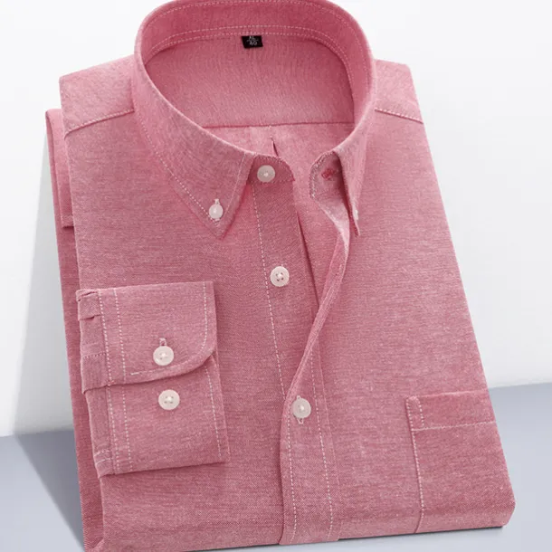 Men's Dress Shirt Button Down Shirt Non Iron Shirt Oxford Shirt Plaid Wedding Outdoor Black White Pink Red Long Sleeve Square Neck Spring & Fall Clothing Apparel Button-Down