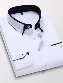 Men's Dress Shirt Button Down Shirt Collared Shirt Non Iron Shirt Plain Wedding Work White Pink Navy Blue Royal Blue Long Sleeve Collar All Seasons Clothing Apparel