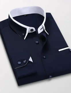Men's Dress Shirt Button Down Shirt Collared Shirt Non Iron Shirt Plain Wedding Work White Pink Navy Blue Royal Blue Long Sleeve Collar All Seasons Clothing Apparel