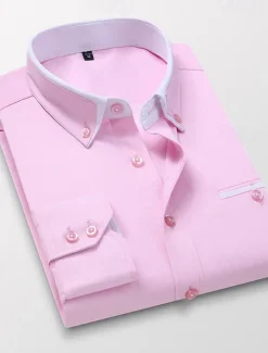 Men's Dress Shirt Button Down Shirt Collared Shirt Non Iron Shirt Plain Wedding Work White Pink Navy Blue Royal Blue Long Sleeve Collar All Seasons Clothing Apparel