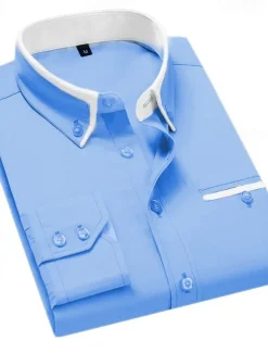 Men's Dress Shirt Button Down Shirt Collared Shirt Non Iron Shirt Plain Wedding Work White Pink Navy Blue Royal Blue Long Sleeve Collar All Seasons Clothing Apparel