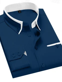 Men's Dress Shirt Button Down Shirt Collared Shirt Non Iron Shirt Plain Wedding Work White Pink Navy Blue Royal Blue Long Sleeve Collar All Seasons Clothing Apparel