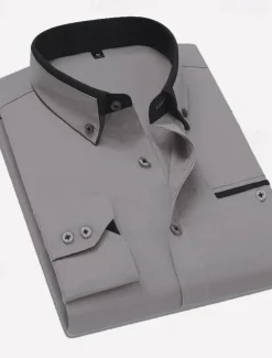 Men's Dress Shirt Button Down Shirt Collared Shirt Non Iron Shirt Plain Wedding Work White Pink Navy Blue Royal Blue Long Sleeve Collar All Seasons Clothing Apparel