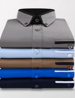 Men's Dress Shirt Button Down Shirt Collared Shirt Non Iron Shirt Plain Wedding Work White Pink Navy Blue Royal Blue Long Sleeve Collar All Seasons Clothing Apparel