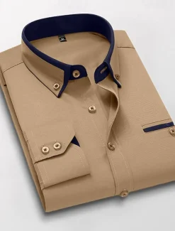 Men's Dress Shirt Button Down Shirt Collared Shirt Non Iron Shirt Plain Wedding Work White Pink Navy Blue Royal Blue Long Sleeve Collar All Seasons Clothing Apparel