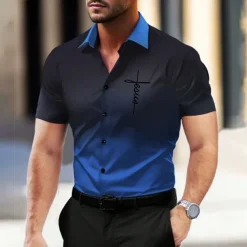 Men's Dress Shirt Button Up Shirt Printed Shirts Outdoor Vacation Red Blue Ink Blue Purple Short Sleeve Turndown Summer Clothing Apparel Button Up