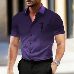 Men's Dress Shirt Button Up Shirt Printed Shirts Outdoor Vacation Red Blue Ink Blue Purple Short Sleeve Turndown Summer Clothing Apparel Button Up