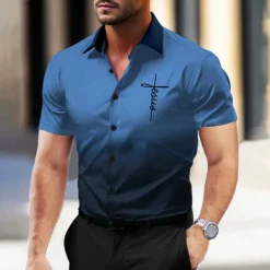 Men's Dress Shirt Button Up Shirt Printed Shirts Outdoor Vacation Red Blue Ink Blue Purple Short Sleeve Turndown Summer Clothing Apparel Button Up