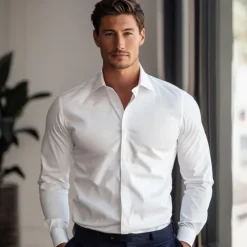Men's Dress Shirt Button Up Shirt Solid Color School Formal White Blue Light Sky Blue Light Blue-White Long Sleeve Turndown All Seasons Clothing Apparel