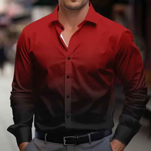 Men's Dress Shirt Button Up Shirt Ombre Party Evening Wear Business Violet Black Red Blue Long Sleeve Shirt Collar Fall Winter Clothing Apparel Button Up