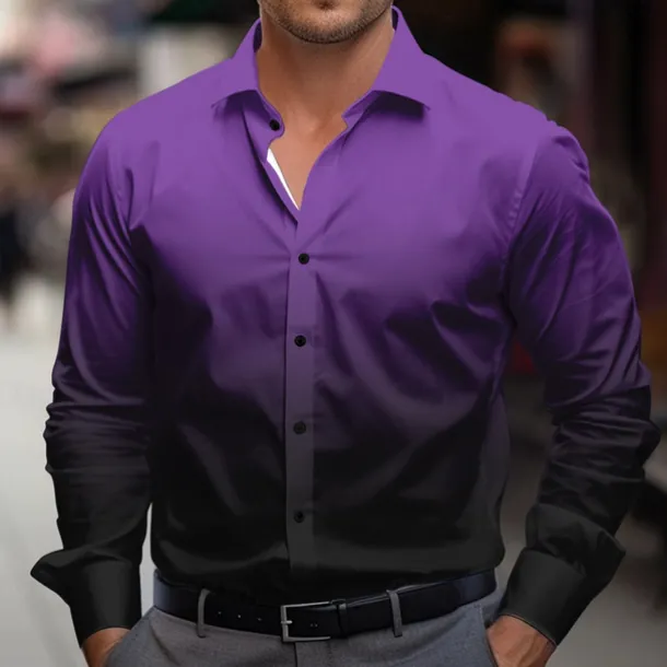 Men's Dress Shirt Button Up Shirt Ombre Party Evening Wear Business Violet Black Red Blue Long Sleeve Shirt Collar Fall Winter Clothing Apparel Button Up