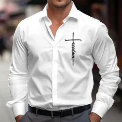 Men's Dress Shirt Button Up Shirt Jesus Party Evening Wear Business Light Blue Black Grey White Pink Long Sleeve Shirt Collar Fall Winter Clothing Apparel Button Up