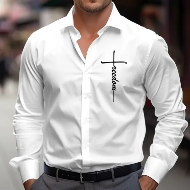 Men's Dress Shirt Button Up Shirt Jesus Party Evening Wear Business Light Blue Black Grey White Pink Long Sleeve Shirt Collar Fall Winter Clothing Apparel Button Up