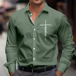 Men's Dress Shirt Button Up Shirt Jesus Party Evening Wear Business Light Blue Black Grey White Pink Long Sleeve Shirt Collar Fall Winter Clothing Apparel Button Up