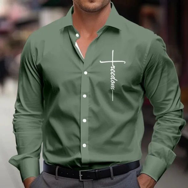 Men's Dress Shirt Button Up Shirt Jesus Party Evening Wear Business Light Blue Black Grey White Pink Long Sleeve Shirt Collar Fall Winter Clothing Apparel Button Up