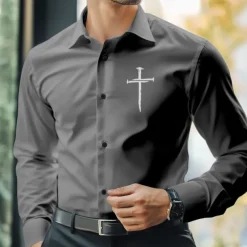 Men's Dress Shirt Button Up Shirt Cross Formal Business Black White Blue Brown Long Sleeve Shirt Collar Fall Winter Clothing Apparel Button Up